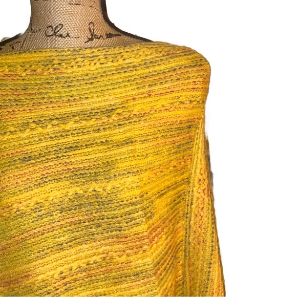 LAST- Mustard Yelliw & Multi Theeaded Fringe Pull Over Poncho - Picture 2 of 10